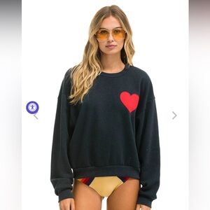 NWT Aviator Nation HEART STITCH RELAXED HOODIE SWEATSHIRT - CHARCOAL